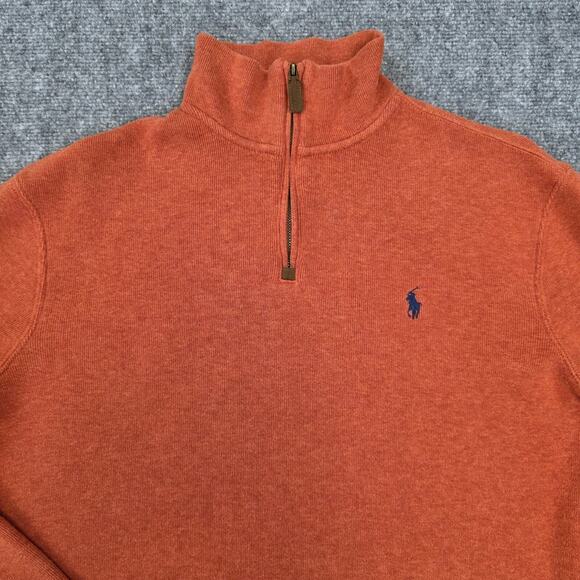 Polo Ralph Lauren Sweater Mens Medium Orange 1/4 Zip Cotton Knit Pullover Preppy - Picture 10 of 16